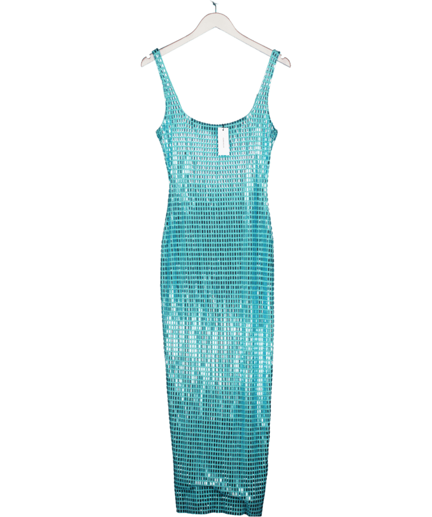 Karen Millen Aqua Blue Premium Crystal Embellished Jersey Midi Dress UK XS - Reliked