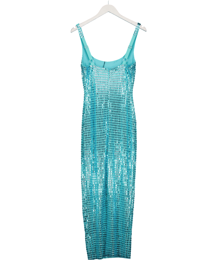 Karen Millen Aqua Blue Premium Crystal Embellished Jersey Midi Dress UK XS - Reliked