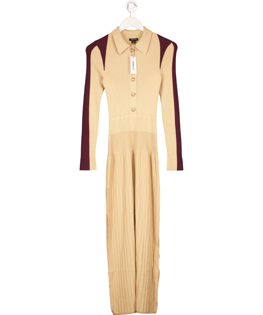 Karen Millen Beige Rib Knit Military Colour Block Midi Dress UK S - Reliked
