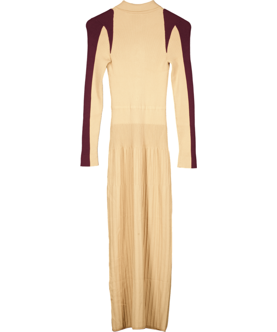 Karen Millen Beige Rib Knit Military Colour Block Midi Dress UK S - Reliked