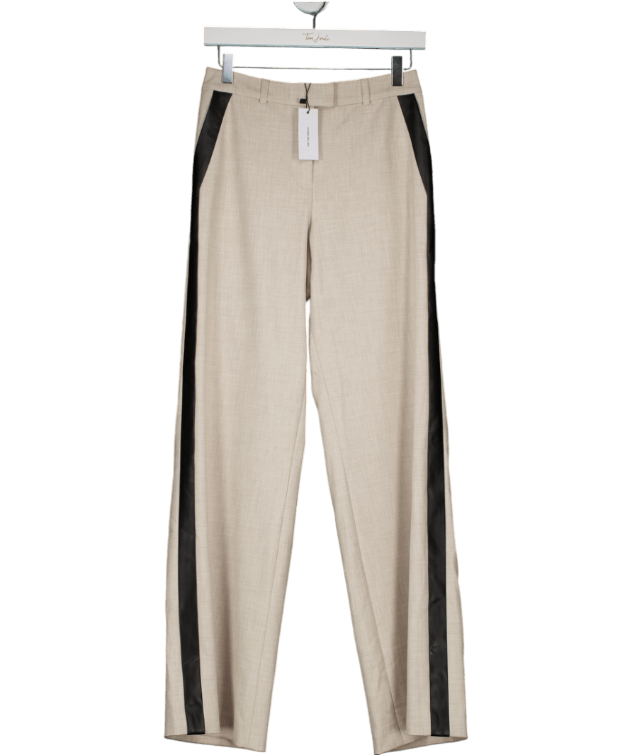Karen Millen Beige Tailored Marl Pu Tipped Wide Leg Trouser UK 6 - Reliked