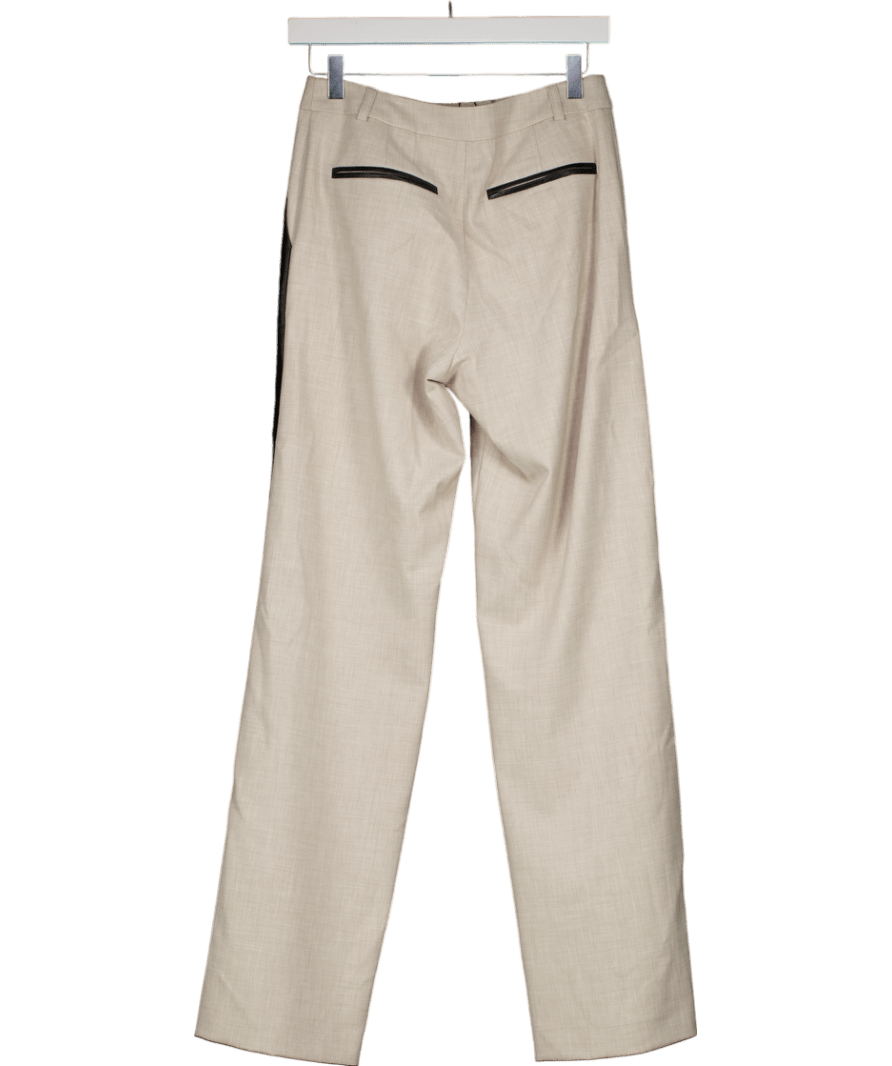 Karen Millen Beige Tailored Marl Pu Tipped Wide Leg Trouser UK 6 - Reliked
