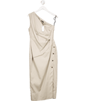 Karen Millen Beige Tailored Polished Cotton Asymmetric Drape Pencil Dress UK 10 - Reliked