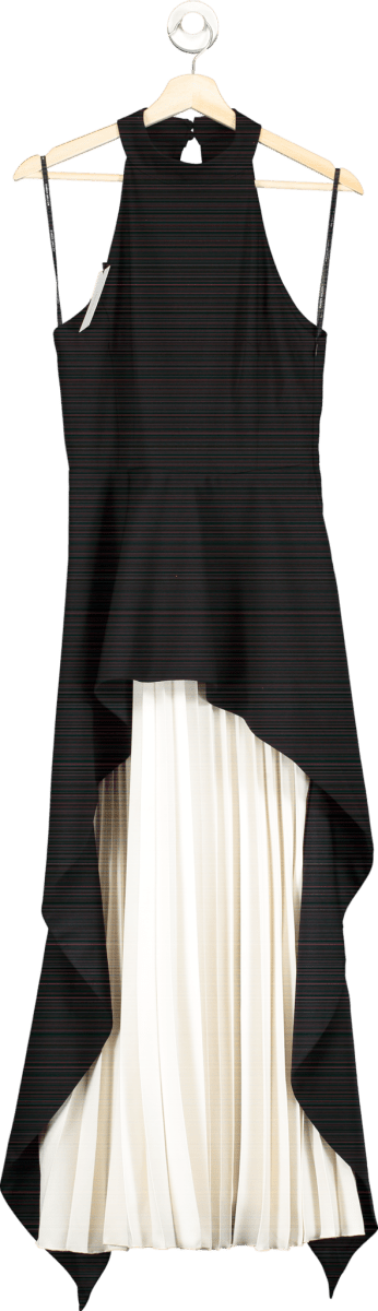 Karen Millen Black and White Soft Tailored Waterfall Hem High Neck Midi Dress Size UK 8 - Reliked