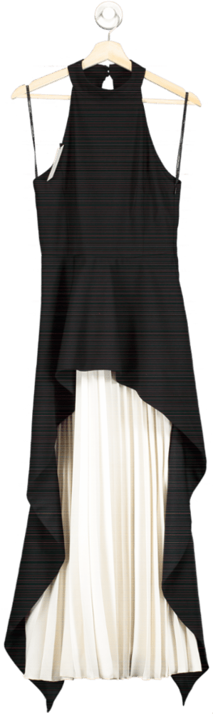 Karen Millen Black and White Soft Tailored Waterfall Hem High Neck Midi Dress Size UK 8 - Reliked