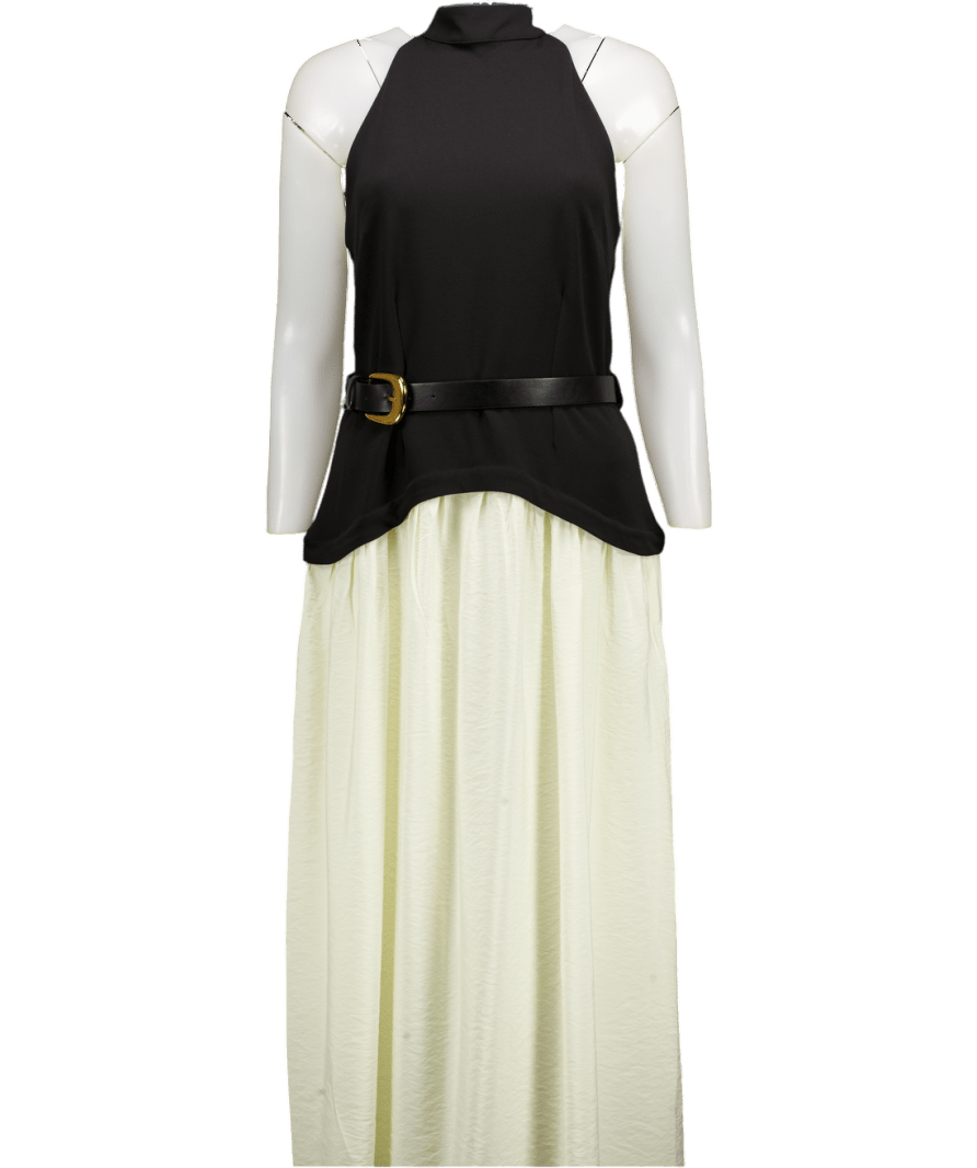 Karen Millen Black Cream Contrast Skirt Halter Neck Dress UK M - Reliked