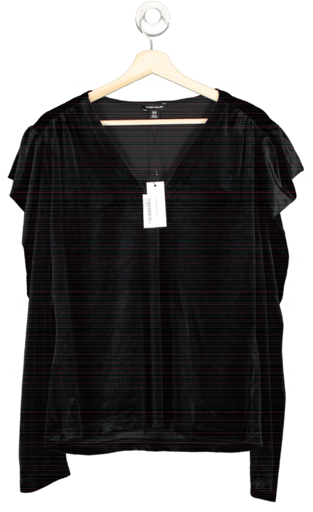 Karen Millen Black Curve Velvet V Neck Jersey Top UK 20 - Reliked