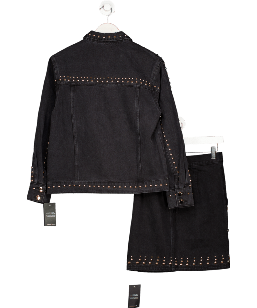 Karen Millen Black Denim Studded Jacket And Skirt Set UK 6 - Reliked