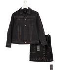 Karen Millen Black Denim Studded Jacket And Skirt Set UK 6 - Reliked