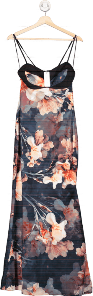 Karen Millen Black Floral Bustier Woven Midi Dress UK 8 - Reliked