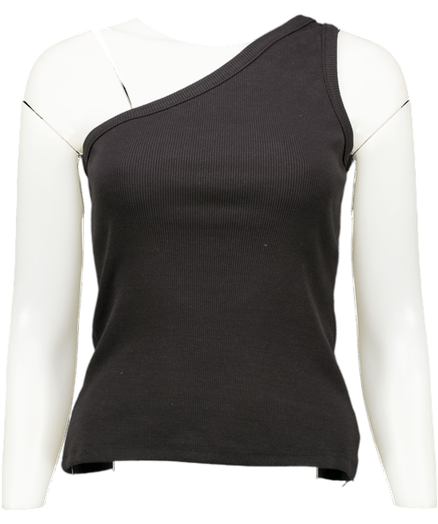 Karen Millen Black Jersey Rib Asymmetrical Top UK XS - Reliked