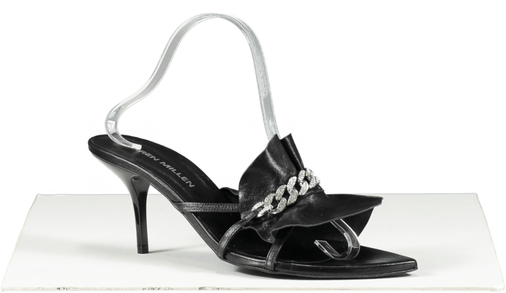 Karen Millen Black Leather Jewelled Ruched Low Heel UK 7 EU 40 👠 - Reliked