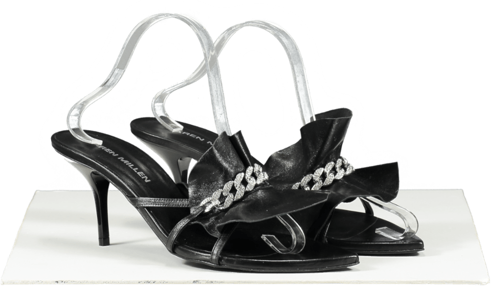 Karen Millen Black Leather Jewelled Ruched Low Heel UK 7 EU 40 👠 - Reliked