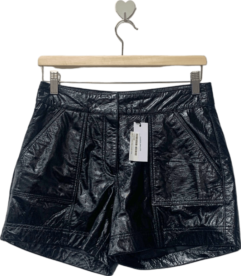 Karen Millen Black Patent Leather Low Rise Shorts UK 10 - Reliked