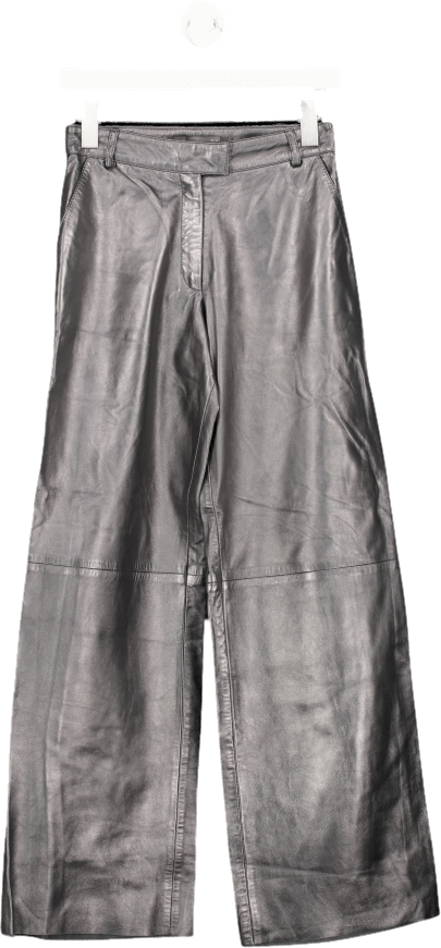 Karen Millen Black Petite Leather Clean Wide Leg Trousers UK 4 - Reliked