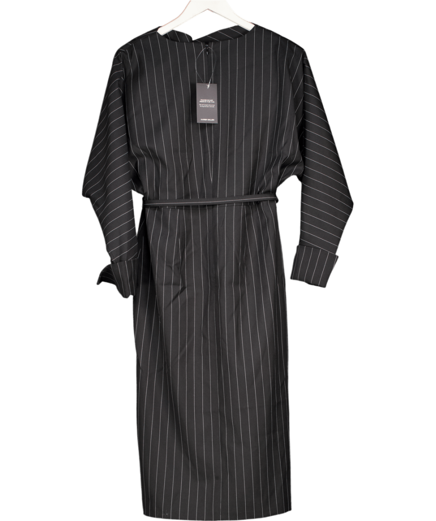 Karen Millen Black Pinstripe Cowl Neck Tailored Pencil Midi Dress UK 10 - Reliked