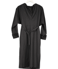 Karen Millen Black Pinstripe Cowl Neck Tailored Pencil Midi Dress UK 10 - Reliked