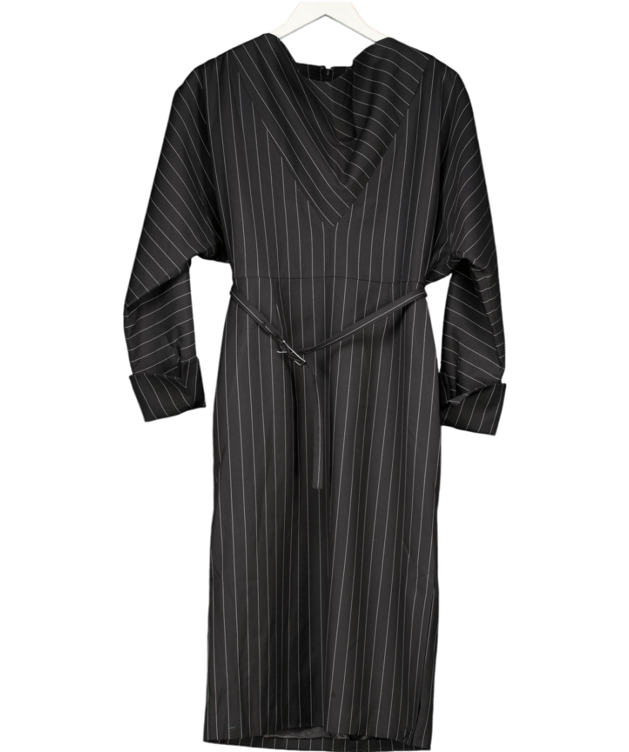 Karen Millen Black Pinstripe Cowl Neck Tailored Pencil Midi Dress UK 10 - Reliked