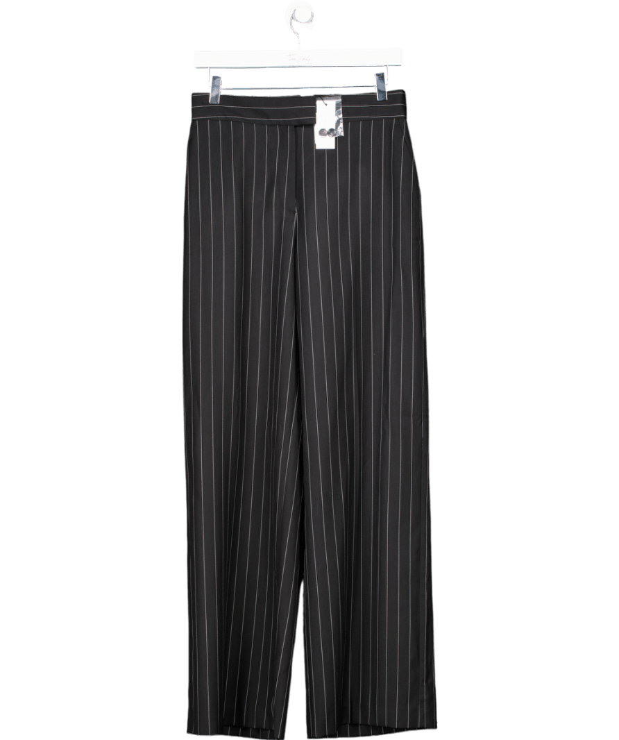 Karen Millen Black Pinstripe Wide Leg Tailored Trousers UK 10 - Reliked
