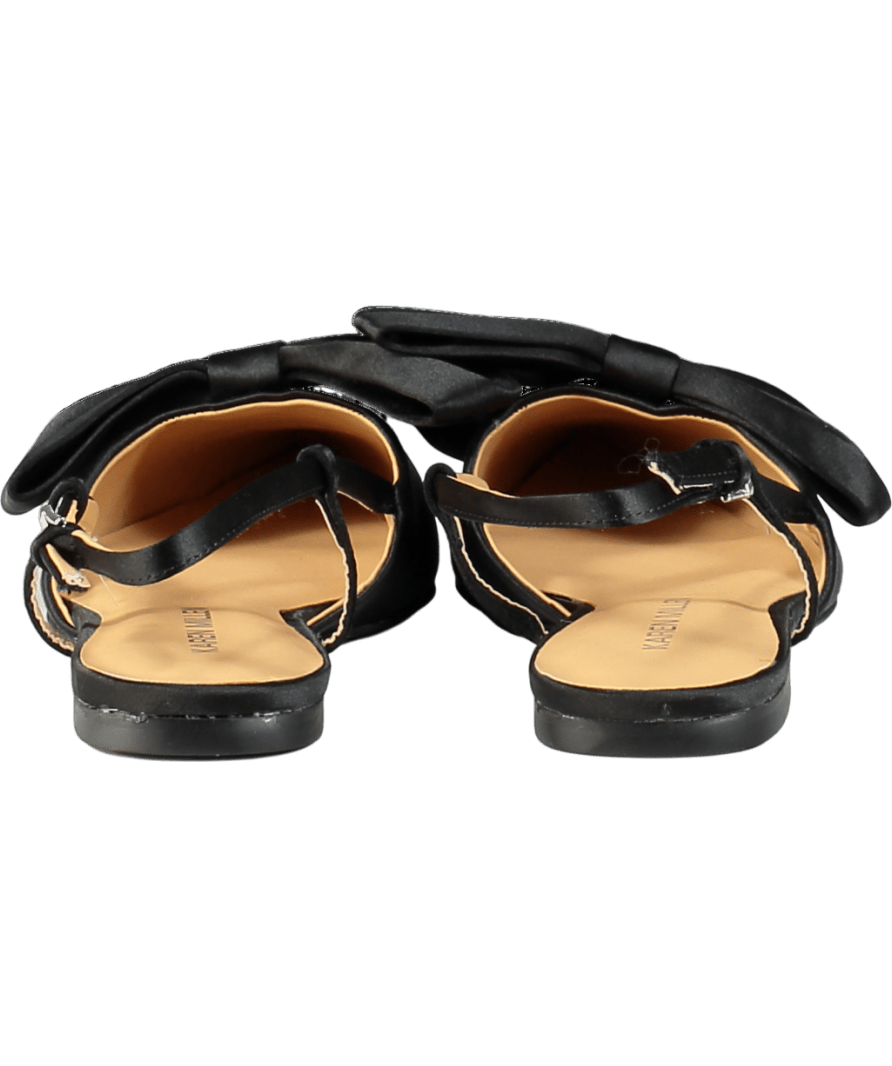 Karen Millen Black Satin Bow Slingback Pointed Toe Flats UK 5 EU 38 👠 - Reliked