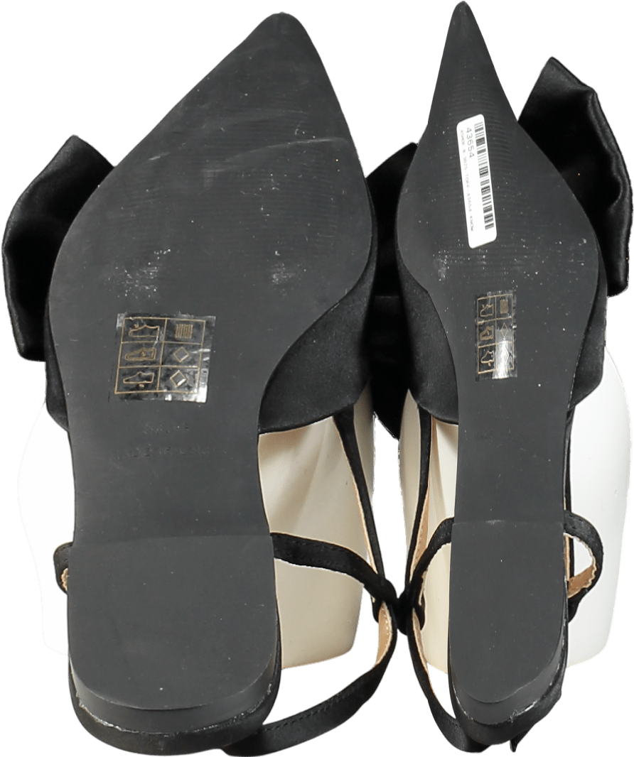 Karen Millen Black Satin Bow Slingback Pointed Toe Flats UK 5 EU 38 👠 - Reliked