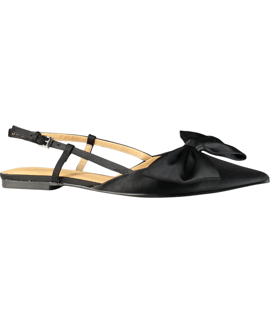 Karen Millen Black Satin Bow Slingback Pointed Toe Flats UK 5 EU 38 👠 - Reliked