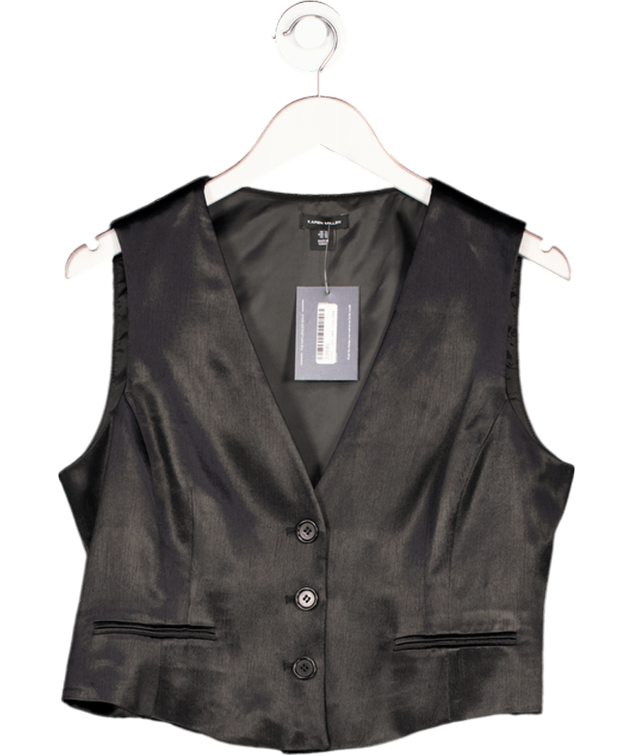 Karen Millen Black Satin Waistcoat Top UK 14 - Reliked