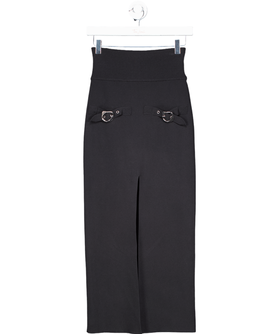 Karen Millen Black Stretch Buckle Detail Tailored Midi Pencil Skirt UK XS - Reliked