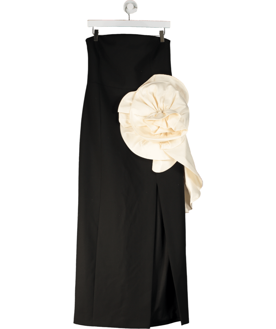 Karen Millen Black Stretch Taffeta Rosette Bandeau Midi Dress UK 12 - Reliked