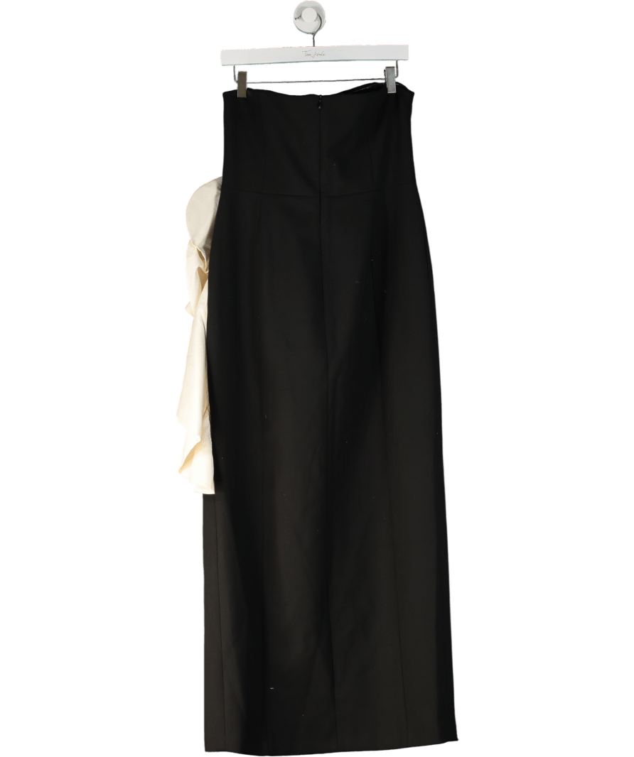 Karen Millen Black Stretch Taffeta Rosette Bandeau Midi Dress UK 12 - Reliked