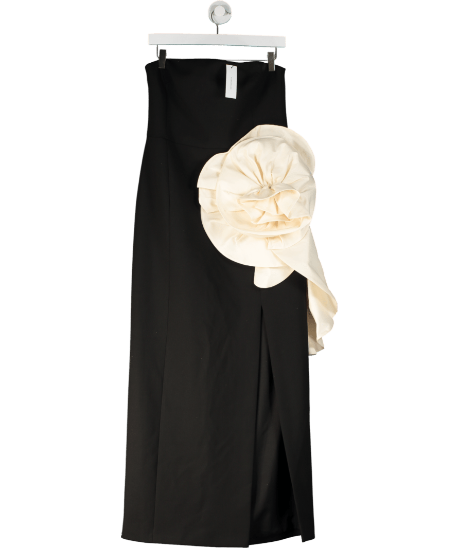 Karen Millen Black Stretch Taffeta Rosette Bandeau Midi Dress UK 12 - Reliked