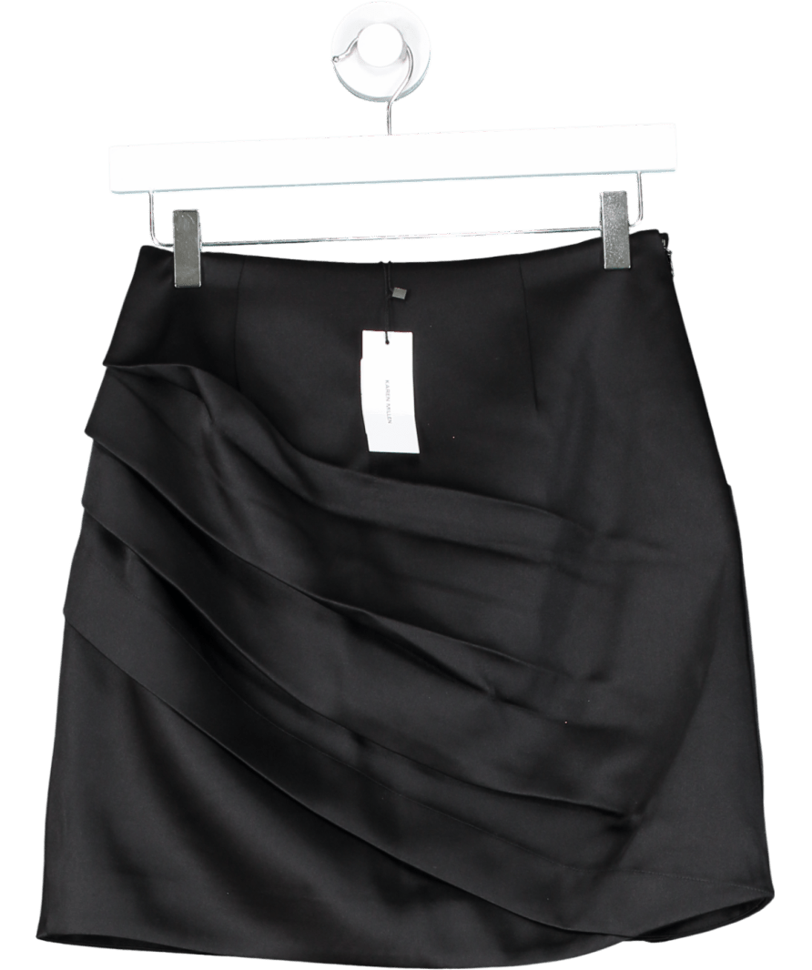 Karen Millen Black Structured Viscose Satin Tailored Ruched Mini Skirt UK 8 - Reliked