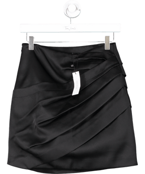 Karen Millen Black Structured Viscose Satin Tailored Ruched Mini Skirt UK 8
