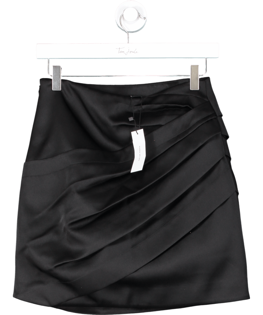 Karen Millen Black Structured Viscose Satin Tailored Ruched Mini Skirt UK 8 - Reliked