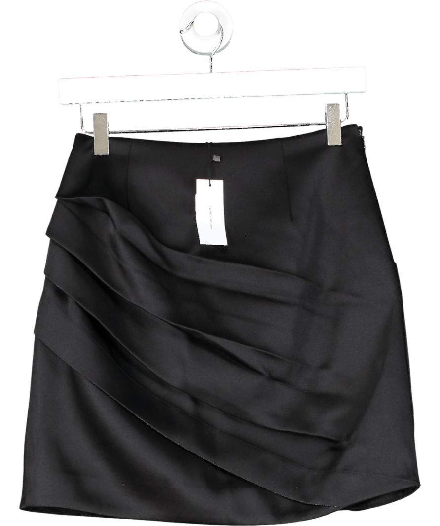 Karen Millen Black Structured Viscose Satin Tailored Ruched Mini Skirt UK 8 - Reliked