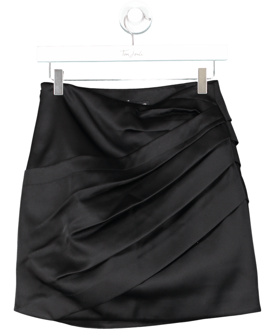 Karen Millen Black Structured Viscose Satin Tailored Ruched Mini Skirt UK 8 - Reliked