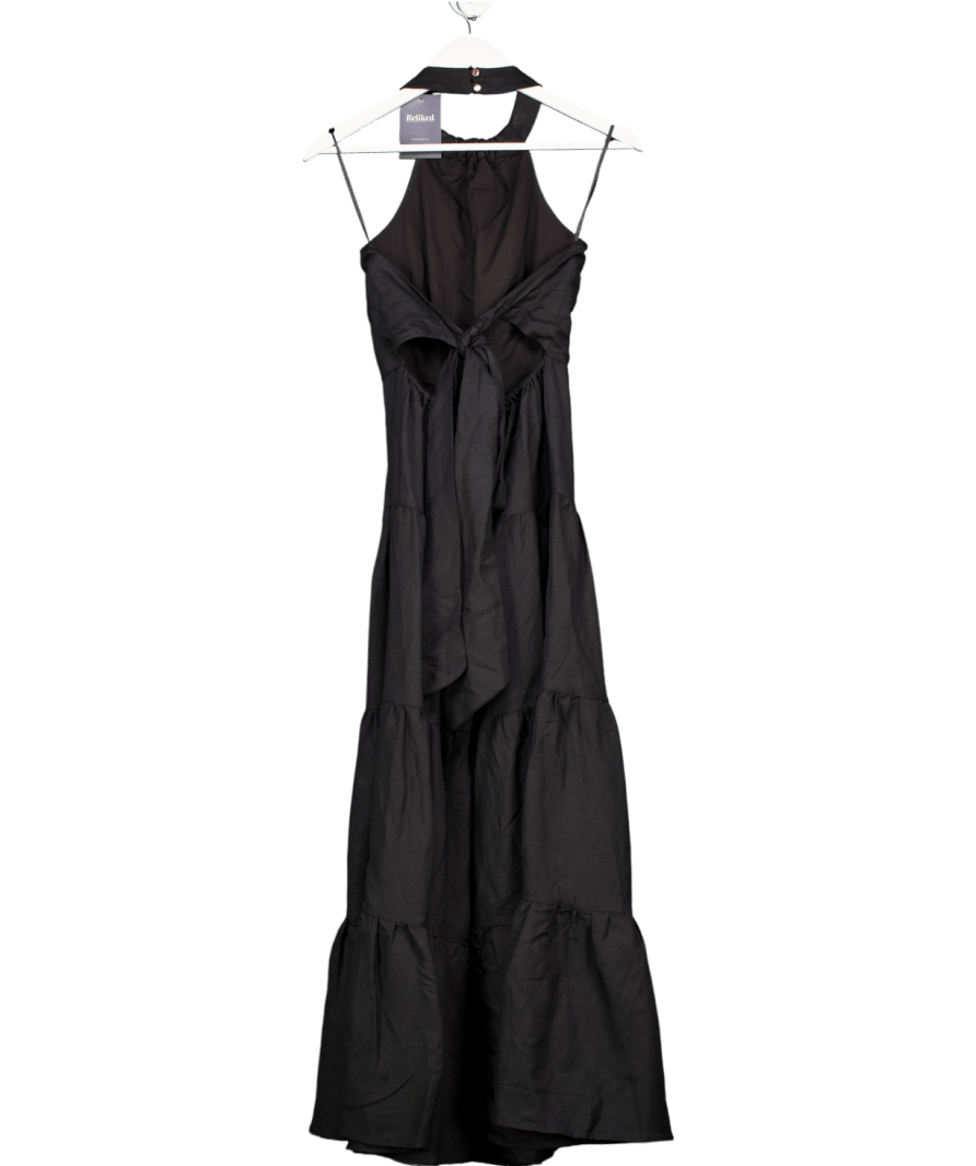 Karen Millen Black Viscose Linen Halter Tiered Woven Maxi Dress UK 6 - Reliked