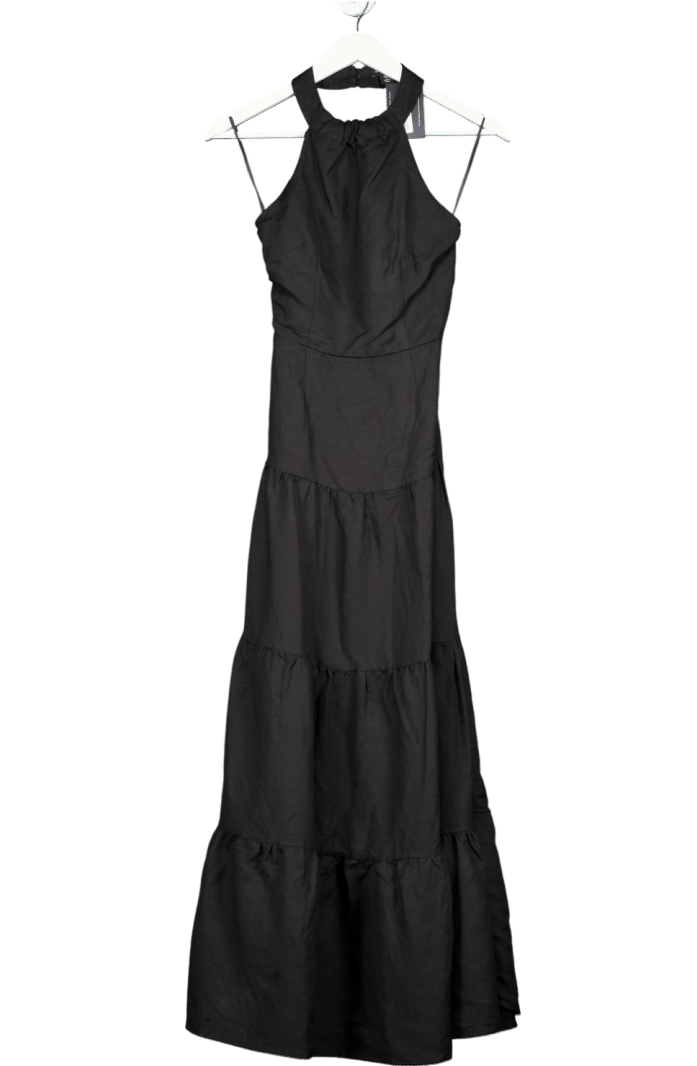 Karen Millen Black Viscose Linen Halter Tiered Woven Maxi Dress UK 6 - Reliked
