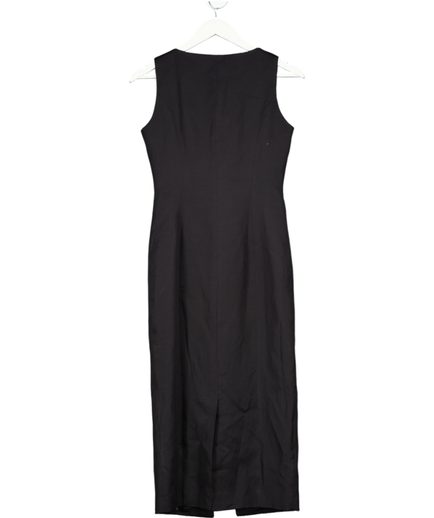 Karen Millen Black Viscose Linen Tailored Button Pencil Midi Dress UK 6 - Reliked