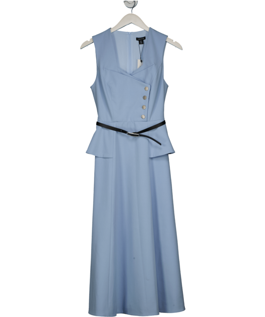 Karen Millen Blue Belted Peplum Detail Full Skirted Midi Dress UK 8 - Reliked
