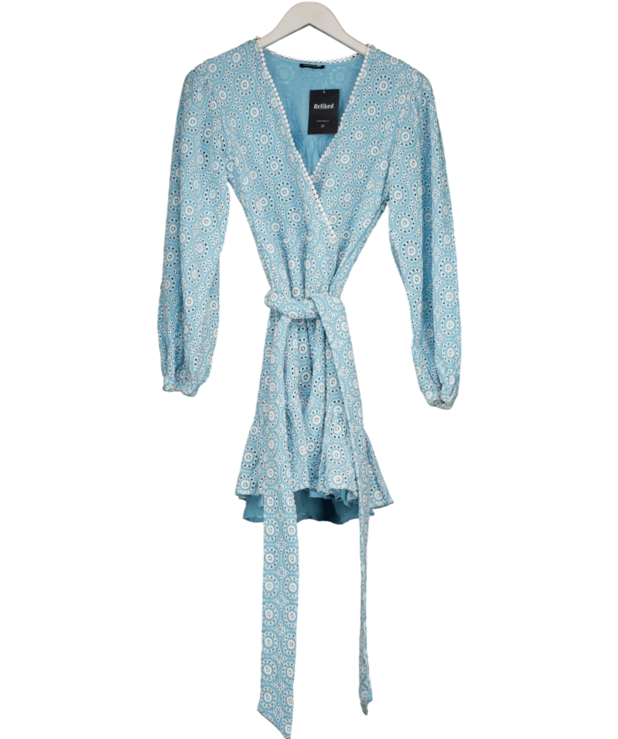 Karen Millen Blue Broderie Long Sleeve Belted Mini Dress UK 8 - Reliked