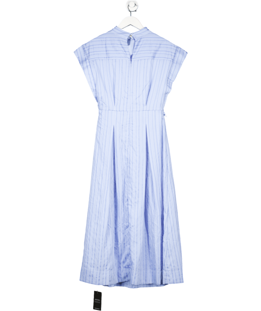 Karen Millen Blue Cotton Stripe High Neck Belted Woven Midi Shirt Dress UK 10 - Reliked