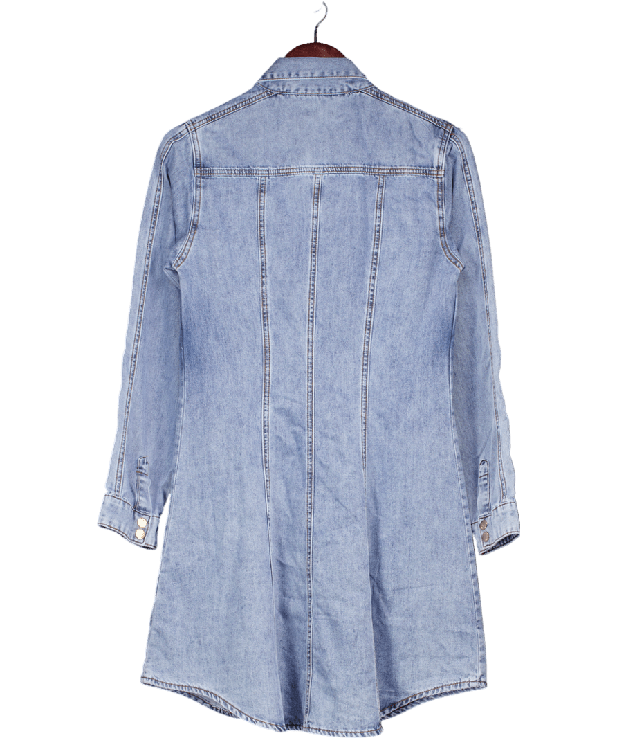 Karen Millen Blue Denim Pussy Bow Shirt Dress UK 6 - Reliked