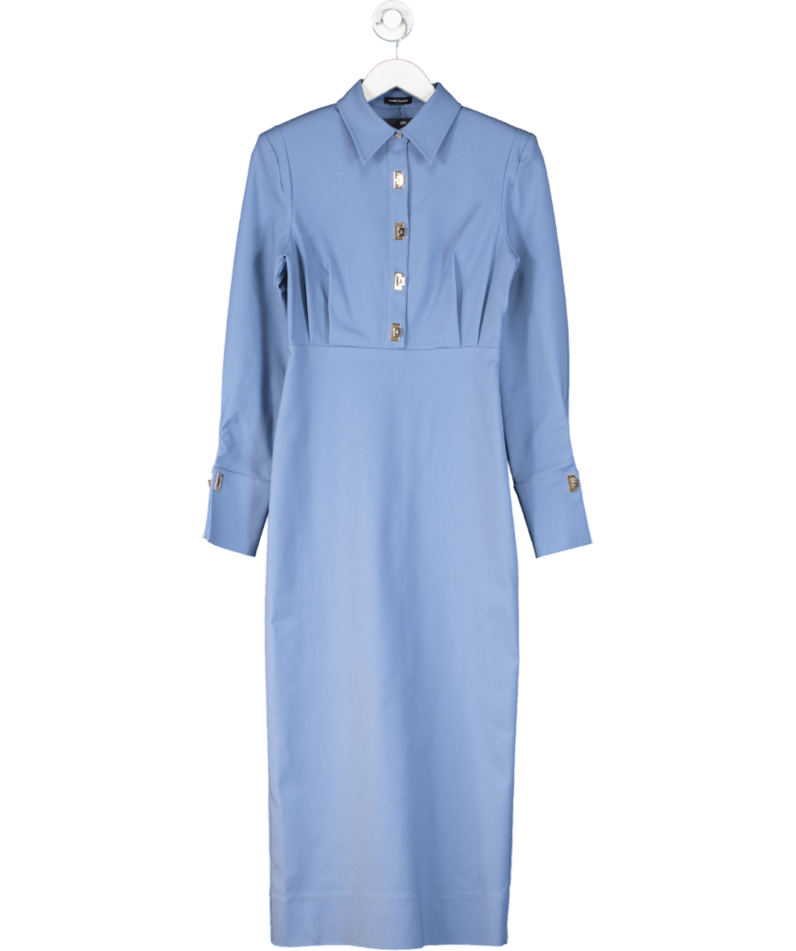 Karen Millen Blue Echno Cotton Woven Maxi Dress With Clasp UK 8 - Reliked