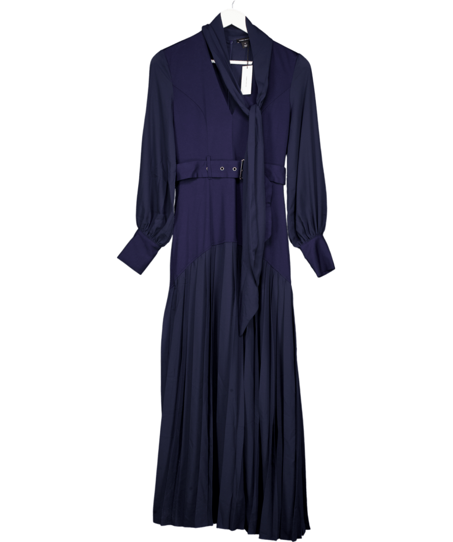 Karen Millen Blue Jersey Ponte Georgette Mix Midi Dress UK XS - Reliked
