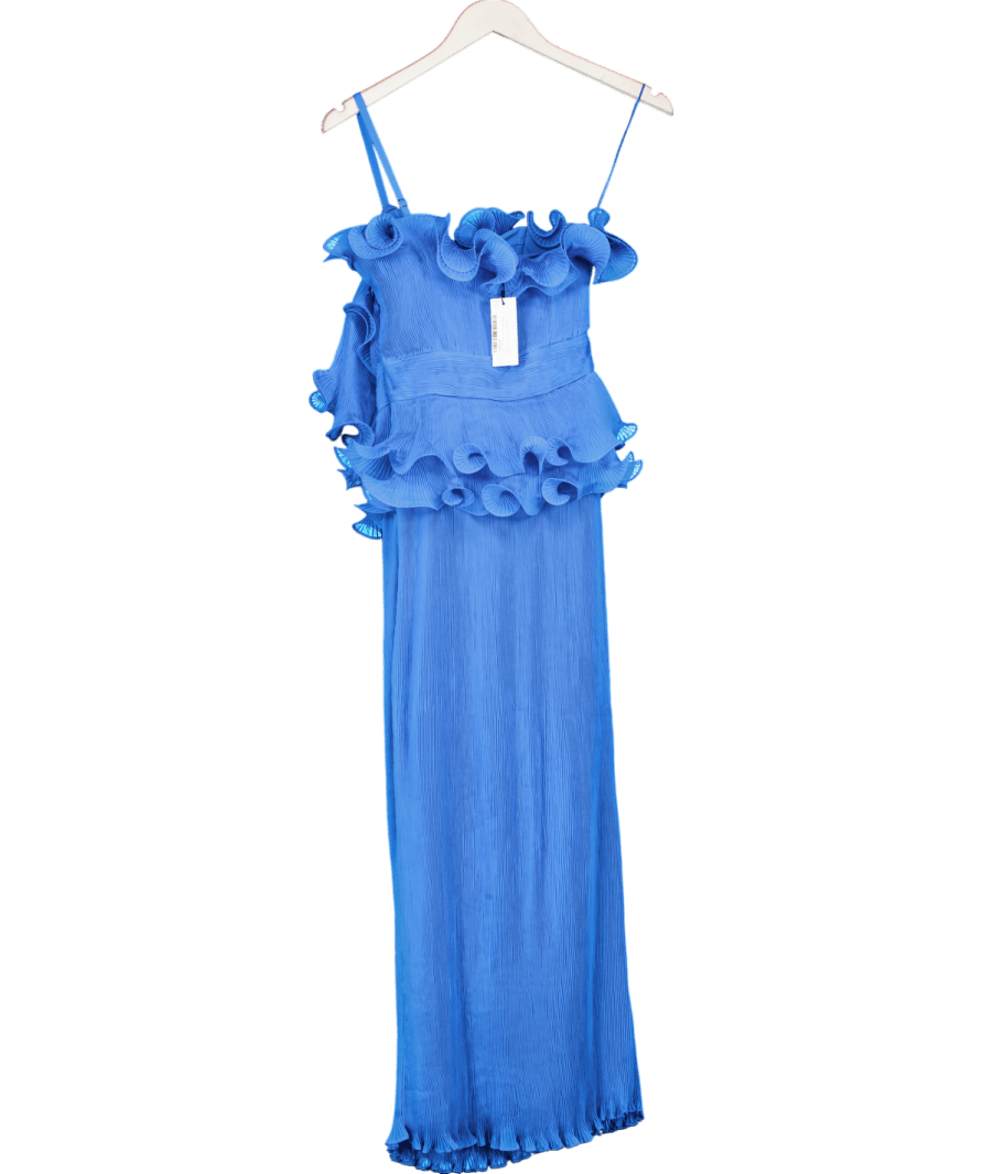 Karen Millen Blue Ophelia Crinkle Georgette Fine Pleated Strapless Woven Midi Dress UK 6 - Reliked