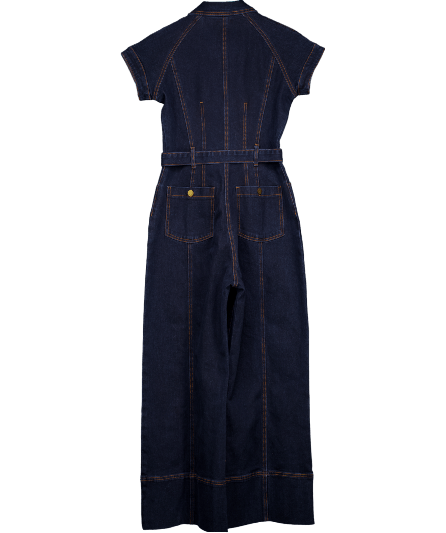 Karen Millen Blue Petite Denim Corset Waist Detail Wide Leg Jumpsuit UK 10 - Reliked