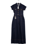 Karen Millen Blue Petite Denim Corset Waist Detail Wide Leg Jumpsuit UK 10 - Reliked