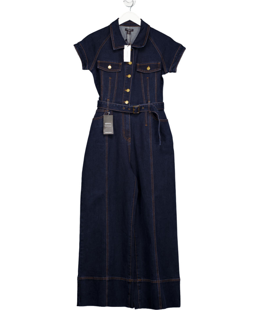 Karen Millen Blue Petite Denim Corset Waist Detail Wide Leg Jumpsuit UK 10 - Reliked