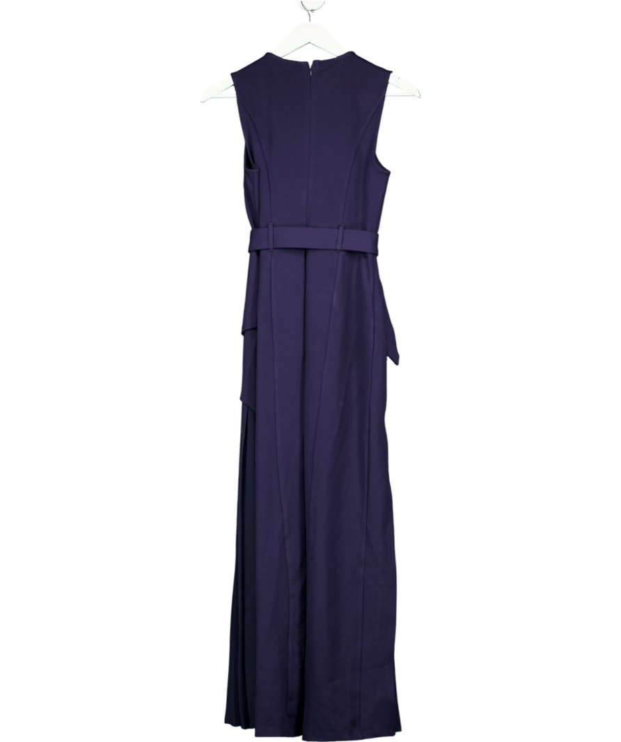Karen Millen Blue Ponte And Georgette Jersey Pleated Maxi Dress UK XS - Reliked